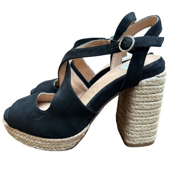 Yellow Box Amarie Black Suede Espadrille Block Heel Shoe Sandal‎ Size 6 - Picture 4 of 9